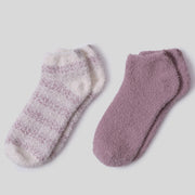 Barefoot Dreams CozyChic Teaberry Heathered Stripe 2 Pair Ankle Sock Set