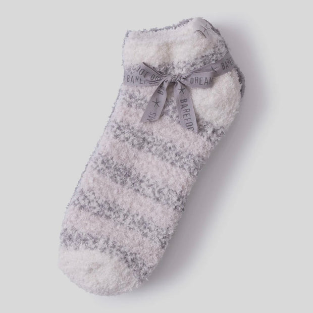 Barefoot Dreams CozyChic Dove Gray Heathered Stripe 2 Pair Ankle Sock Set