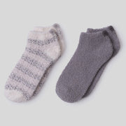 Barefoot Dreams CozyChic Dove Gray Heathered Stripe 2 Pair Ankle Sock Set