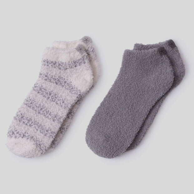 Barefoot Dreams CozyChic Dove Gray Heathered Stripe 2 Pair Ankle Sock Set