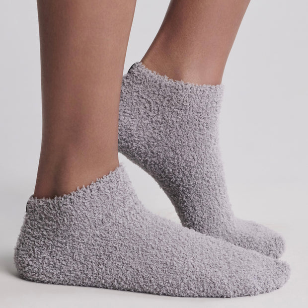 Barefoot Dreams CozyChic Dove Gray Heathered Stripe 2 Pair Ankle Sock Set