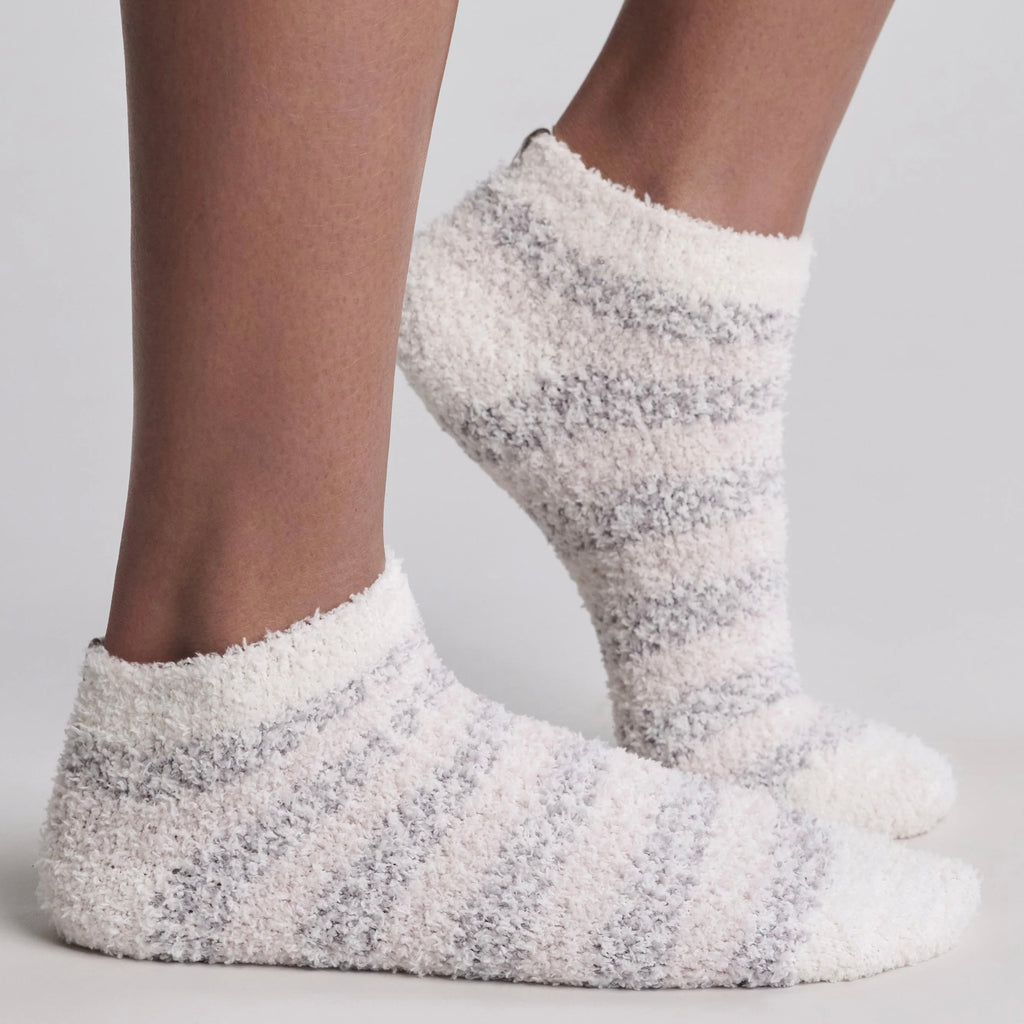 Barefoot Dreams CozyChic Dove Gray Heathered Stripe 2 Pair Ankle