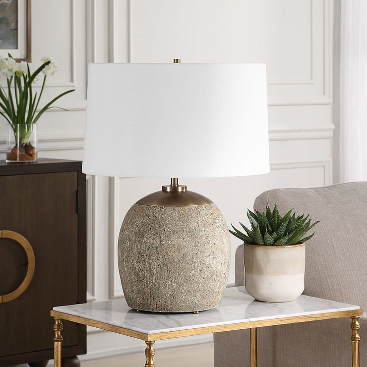 Uttermost Raylan Textured Concrete Table Lamp With White Linen Shade