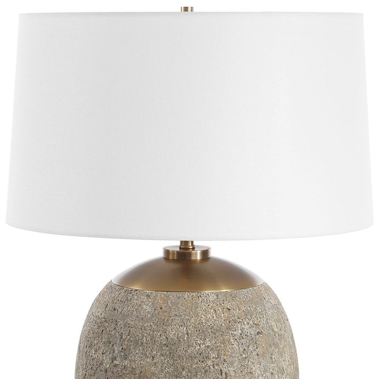 Uttermost Raylan Textured Concrete Table Lamp With White Linen Shade