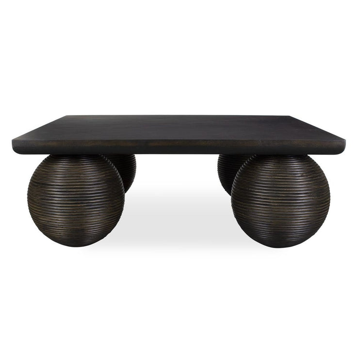 Uttermost Kasson Distressed Black Mango Wood and Rattan Coffee Table