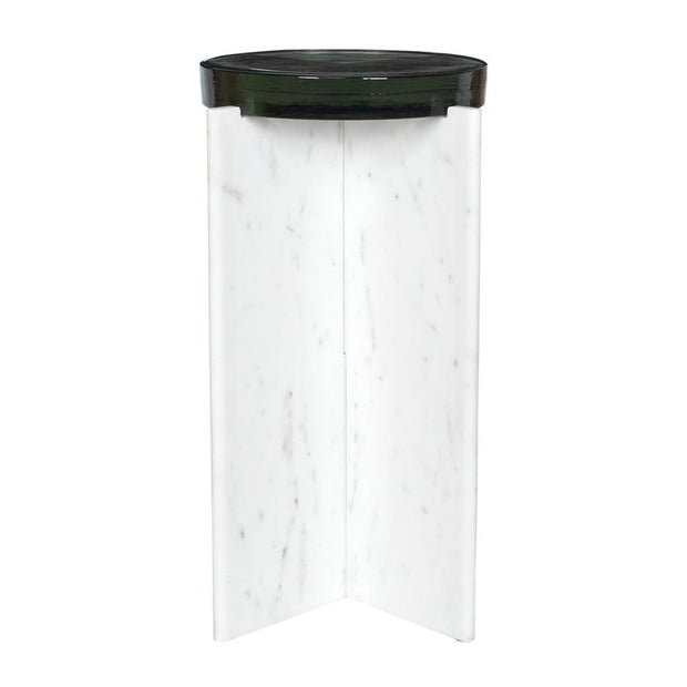 Uttermost Olina White Marble Base With Thick Cast Glass Accent Table ~ Indoor and Outdoor Use