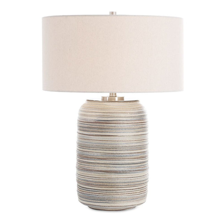 Uttermost Prospect Brown, Taupe, And Cream Table Lamp With Light Beige Linen Shade ~ Large