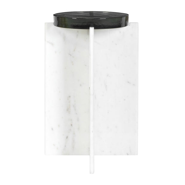 Uttermost Olina White Marble Base With Thick Cast Glass Accent Table ~ Indoor and Outdoor Use