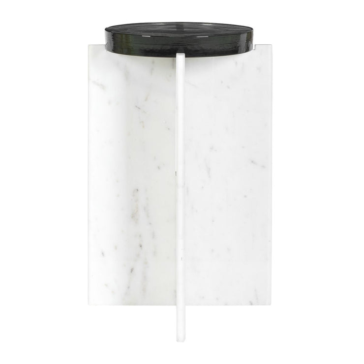 Uttermost Olina White Marble Base With Thick Cast Glass Accent Table ~ Indoor and Outdoor Use