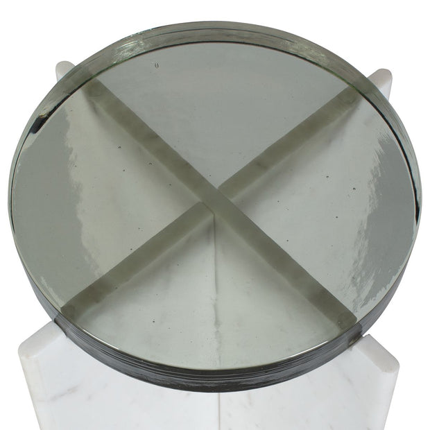 Uttermost Olina White Marble Base With Thick Cast Glass Accent Table ~ Indoor and Outdoor Use