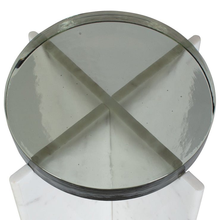 Uttermost Olina White Marble Base With Thick Cast Glass Accent Table ~ Indoor and Outdoor Use