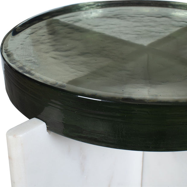 Uttermost Olina White Marble Base With Thick Cast Glass Accent Table ~ Indoor and Outdoor Use