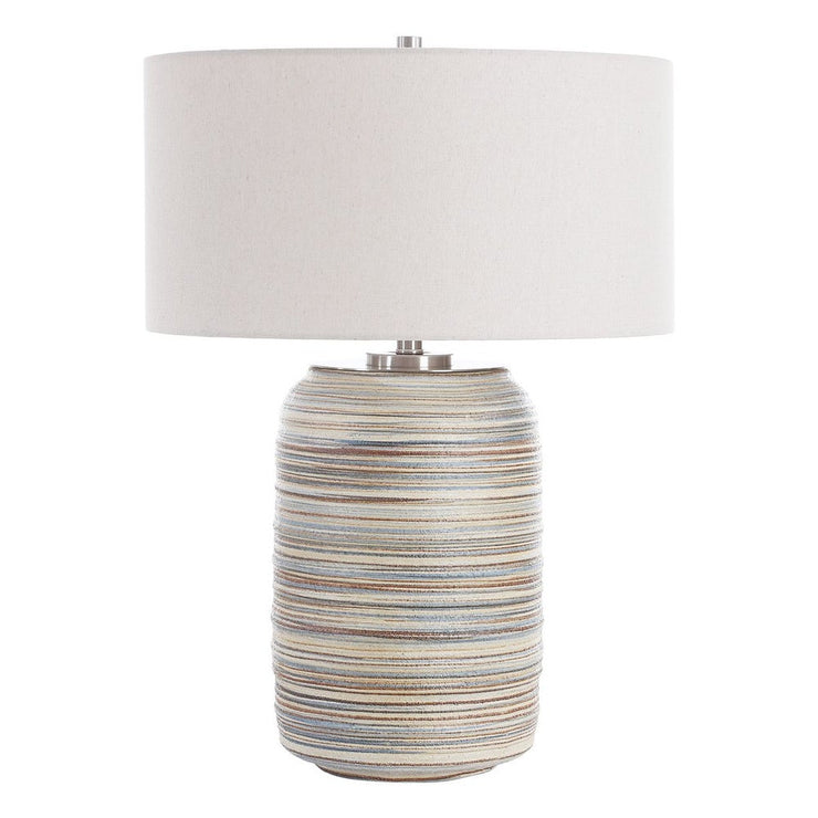 Uttermost Prospect Brown, Taupe, And Cream Table Lamp With Light Beige Linen Shade ~ Large