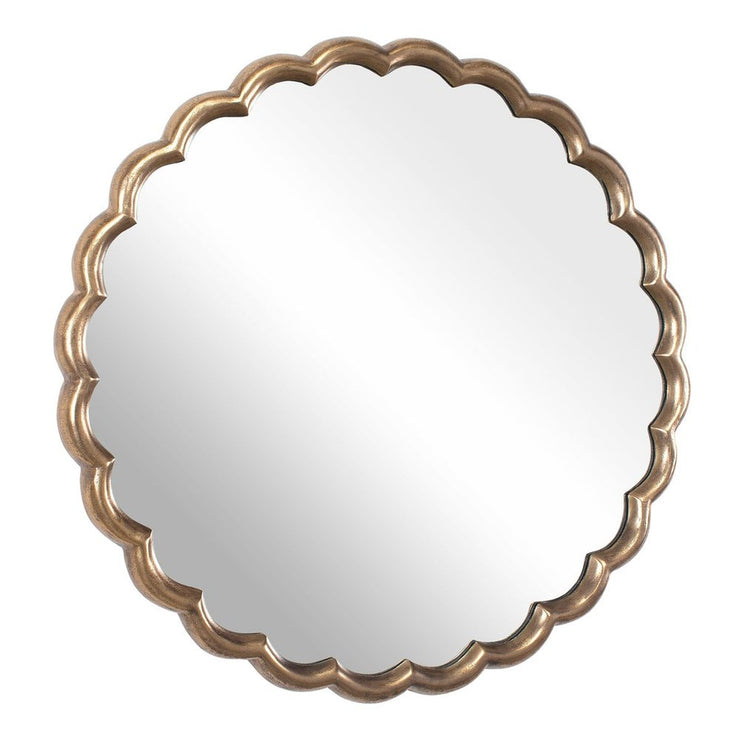 Uttermost Cerrito Antiqued Brass Curved Scalloped Round Mirror