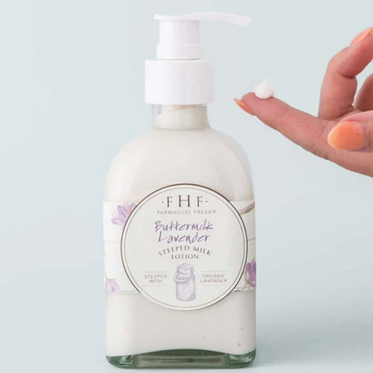 Farmhouse Fresh Buttermilk Lavender Steeped Milk Lotion 8 oz. Pump Top Glass Bottle