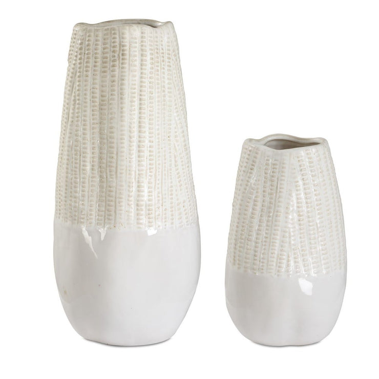 Uttermost Echo White Ceramic Ridge Vases ~ Set of 2