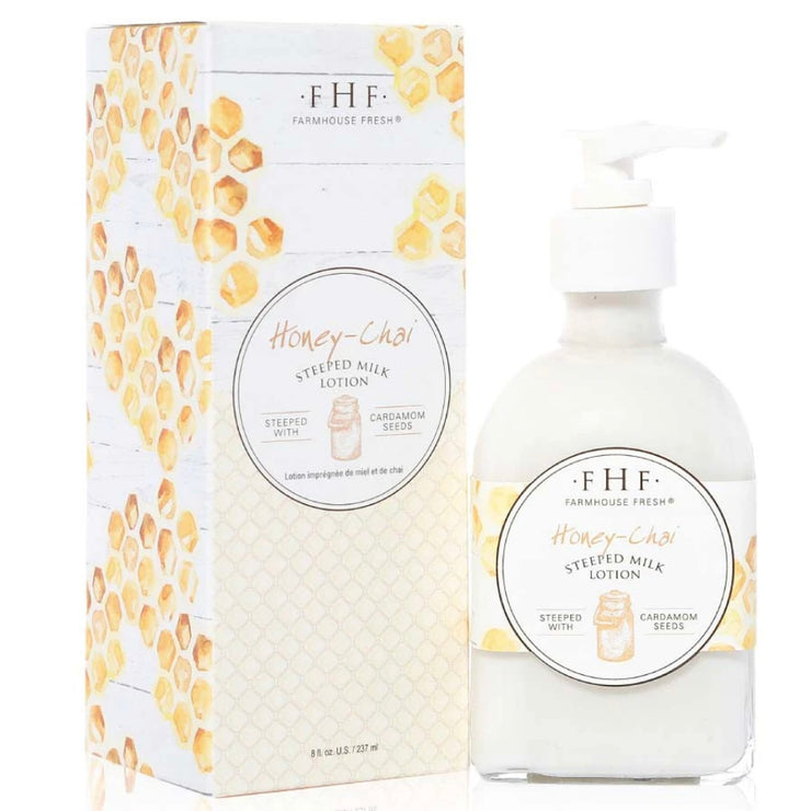 Farmhouse Fresh Honey Chai Steeped Milk Lotion 8 oz. Pump Top Glass Bottle