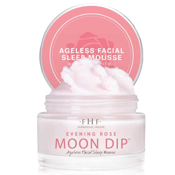 Farmhouse Fresh Evening Rose Moon Dip Ageless Facial Sleep Mousse with Peptides + Retinol 1.7 oz.  Glass Jar