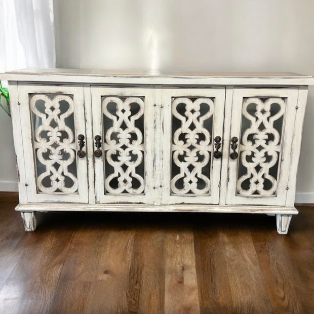 Casa Bonita Peruvian Hand-Painted Carved Wood and Antiqued Mirror Miraflores Buffet