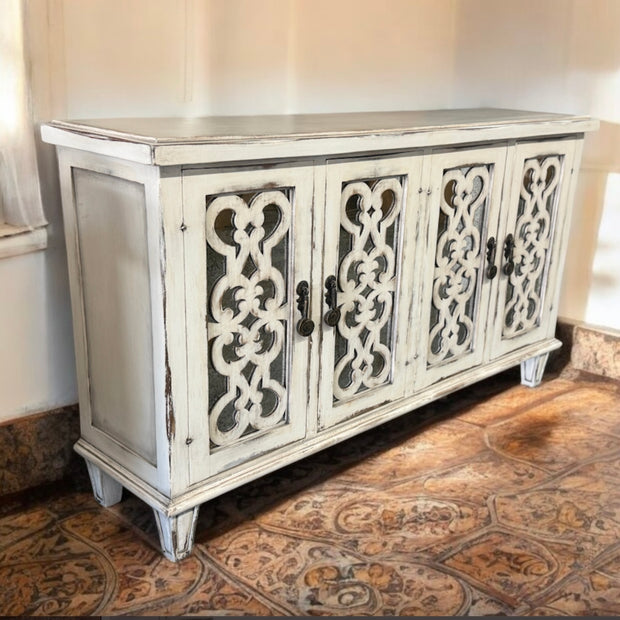 Casa Bonita Peruvian Hand-Painted Carved Wood and Antiqued Mirror Miraflores Buffet