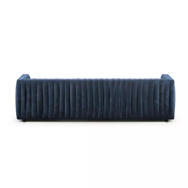 Four Hands Augustine Channeled Sofa 97” ~ Sapphire Navy Upholstered Velvet Fabric