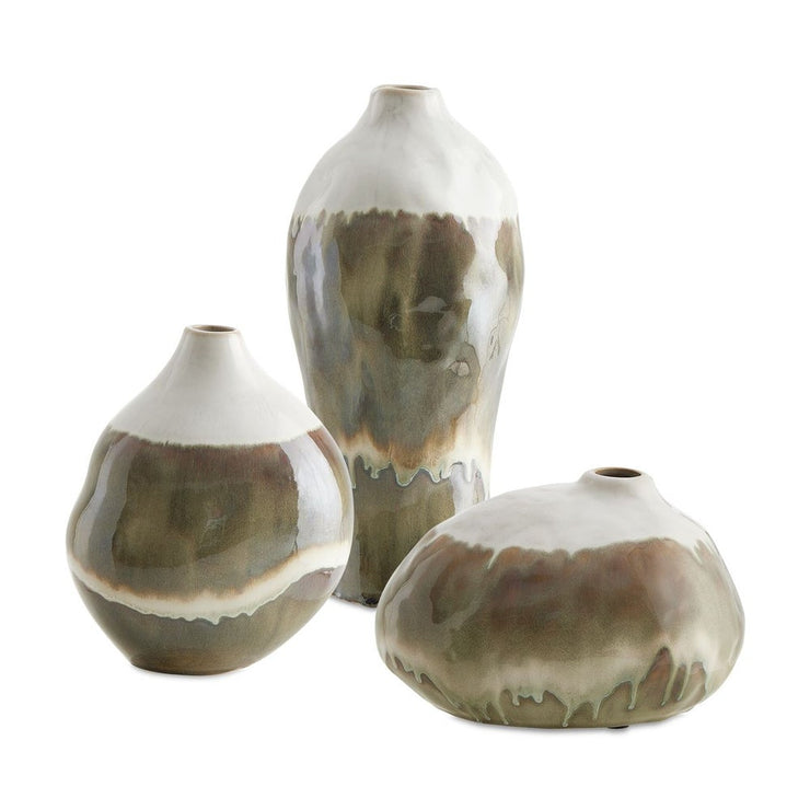 Uttermost Earthflow Set of 3 Glazed Ceramic Vases ~ Indoor And Outdoor Use