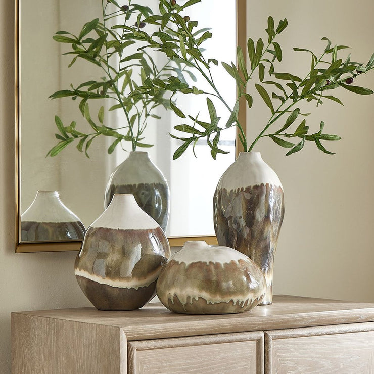 Uttermost Earthflow Set of 3 Glazed Ceramic Vases ~ Indoor And Outdoor Use