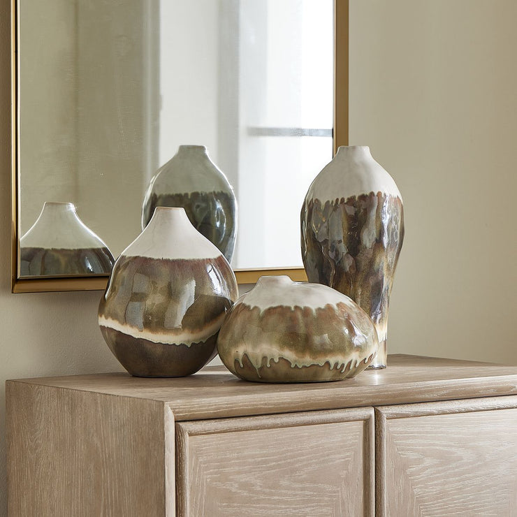 Uttermost Earthflow Set of 3 Glazed Ceramic Vases ~ Indoor And Outdoor Use