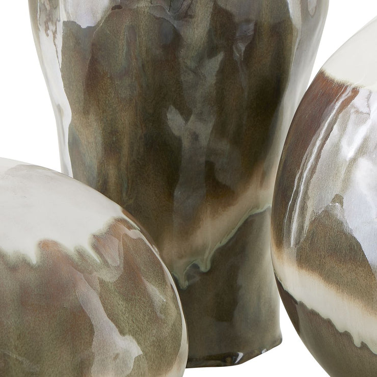 Uttermost Earthflow Set of 3 Glazed Ceramic Vases ~ Indoor And Outdoor Use