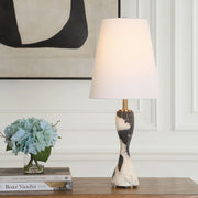 Uttermost Macela Black and White Marble Buffet Lamp With White Linen Shade