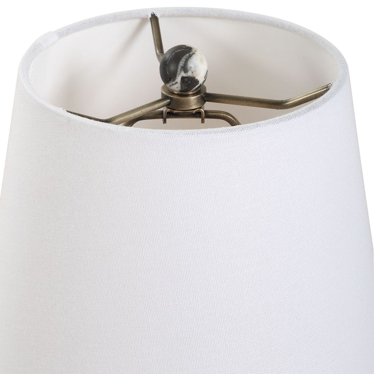 Uttermost Macela Black and White Marble Buffet Lamp With White Linen Shade