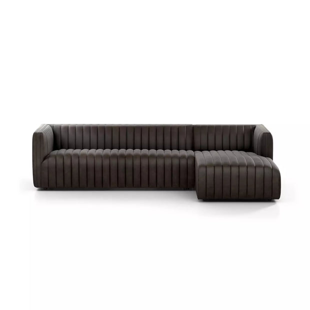 Four Hands Augustine Channeled 2 Piece Right Chaise Sectional 105” ~ Deacon Wolf Top Grain Leather