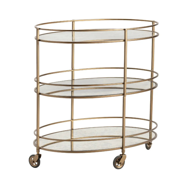 Crestview Collection Waterford Antique Mirror Shelves Bar Cart