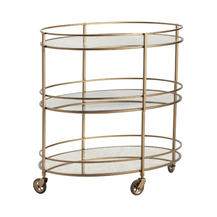 Crestview Collection Waterford Antique Mirror Shelves Bar Cart