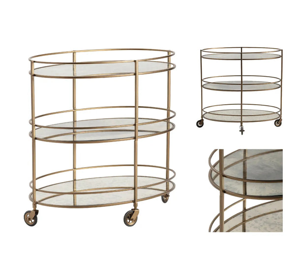 Crestview Collection Waterford Antique Mirror Shelves Bar Cart