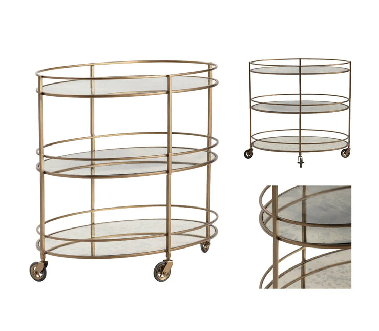 Crestview Collection Waterford Antique Mirror Shelves Bar Cart