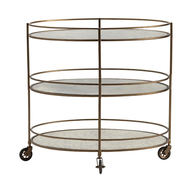 Crestview Collection Waterford Antique Mirror Shelves Bar Cart