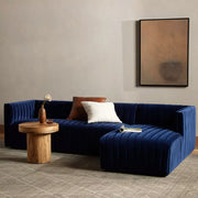 Four Hands Augustine Channeled 2 Piece Right Chaise Sectional 105” ~ Sapphire Navy Upholstered Velvet Fabric