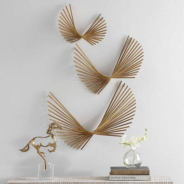 Uttermost Coreograph Set of 3 Antique Gold Leaf Metal Wall Decor