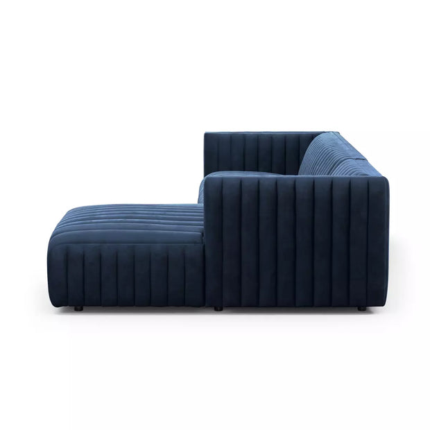 Four Hands Augustine Channeled 2 Piece Right Chaise Sectional 105” ~ Sapphire Navy Upholstered Velvet Fabric