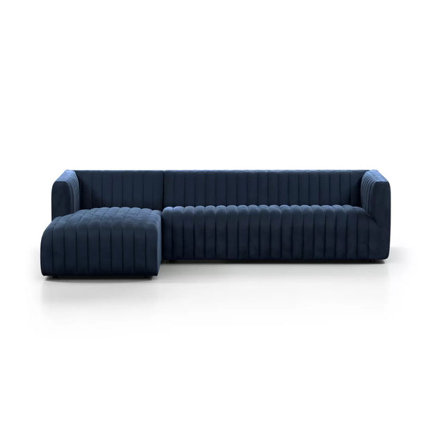 Four Hands Augustine Channeled 2 Piece Left Chaise Sectional 105” ~ Sapphire Navy Upholstered Velvet Fabric