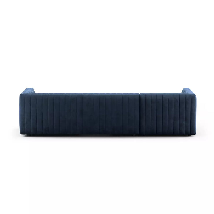 Four Hands Augustine Channeled 2 Piece Left Chaise Sectional 105” ~ Sapphire Navy Upholstered Velvet Fabric