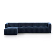Four Hands Augustine Channeled 2 Piece Left Chaise Sectional 126” ~ Sapphire Navy Upholstered Velvet Fabric
