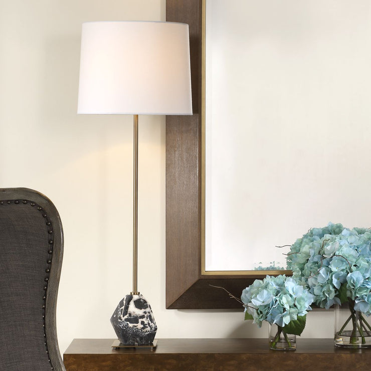 Uttermost Rowland Stone and Marble Buffet Lamp With White Linen Shade