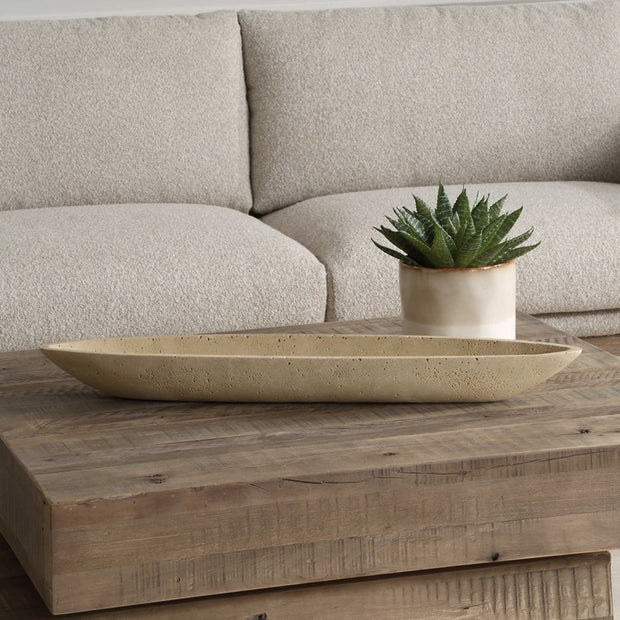 Uttermost Vessel Cast Ivory Stone Canoe Shaped Bowl