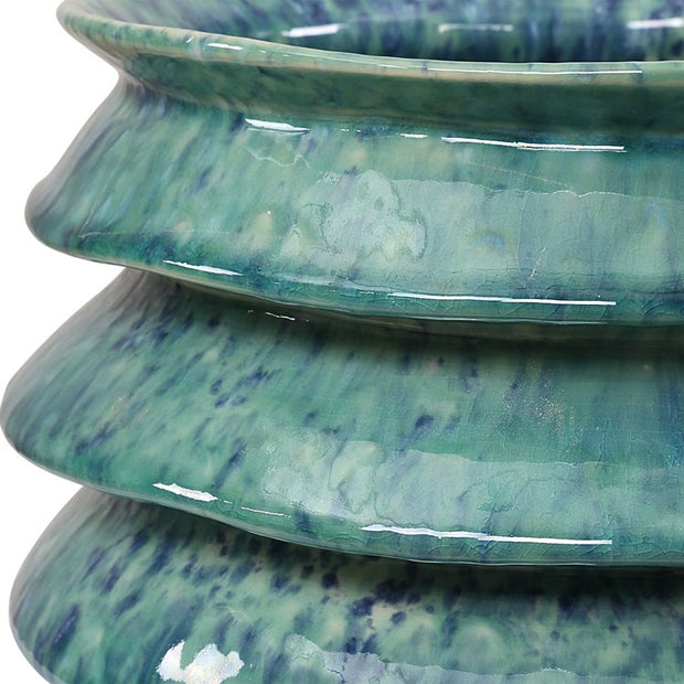 Uttermost Zigzag Blue and Green Reactive Glaze Ceramic Set of 2 Decorative Bowls