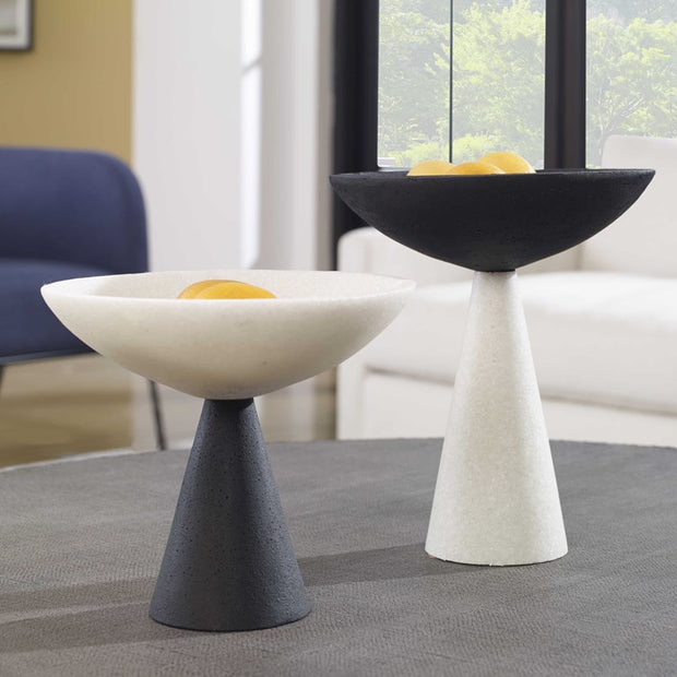 Uttermost Antithesis Black and White Stone Set of 2 Modern Pedestal Bowls