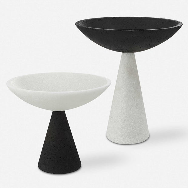 Uttermost Antithesis Black and White Stone Set of 2 Modern Pedestal Bowls