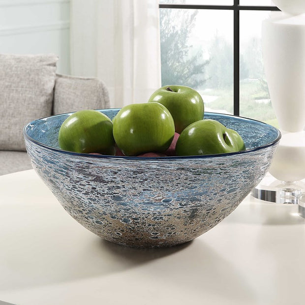Uttermost Genovesa Aqua Blown Glass Textured Bowl
