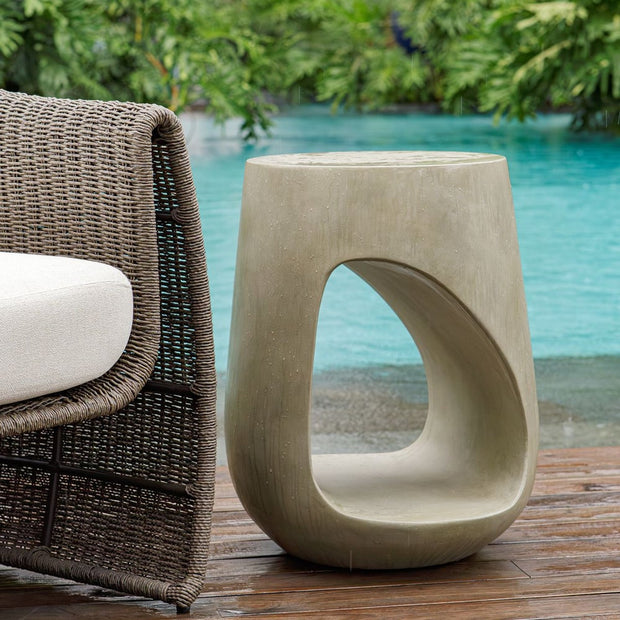 Uttermost Lithos Warm Gray Glass Comcrete Accent Table ~ Indoor And Outdoor Use